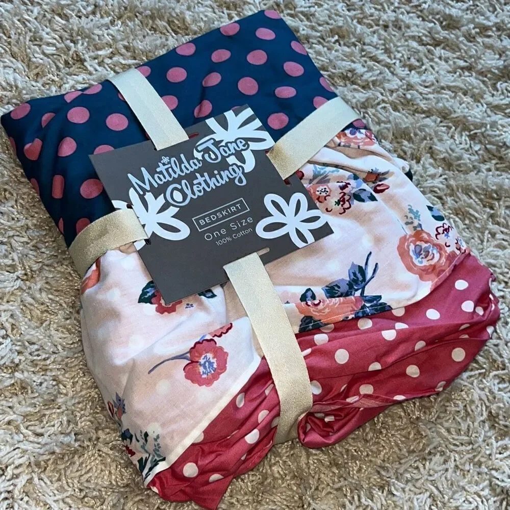 NWT Matilda Jane Queen- Crib Bed Skirt Like a Baby Florals Polka Dot